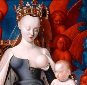 Détail de : Vierge à l'enfant entourés d'anges, par Jean Fouquet